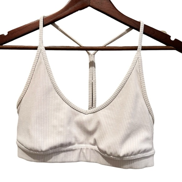 ALO Yoga Other - ALO Yoga Ribbed Blissful Bra Size Medium Ivory  V-Neck Y-Back Everyday Support